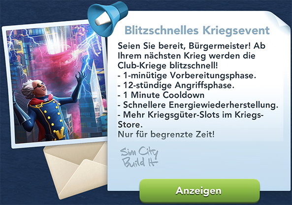 Blitzschnelles Kriegsevent Info